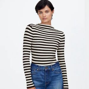 Madewell Mock Neck Brown Stripe Sweater L